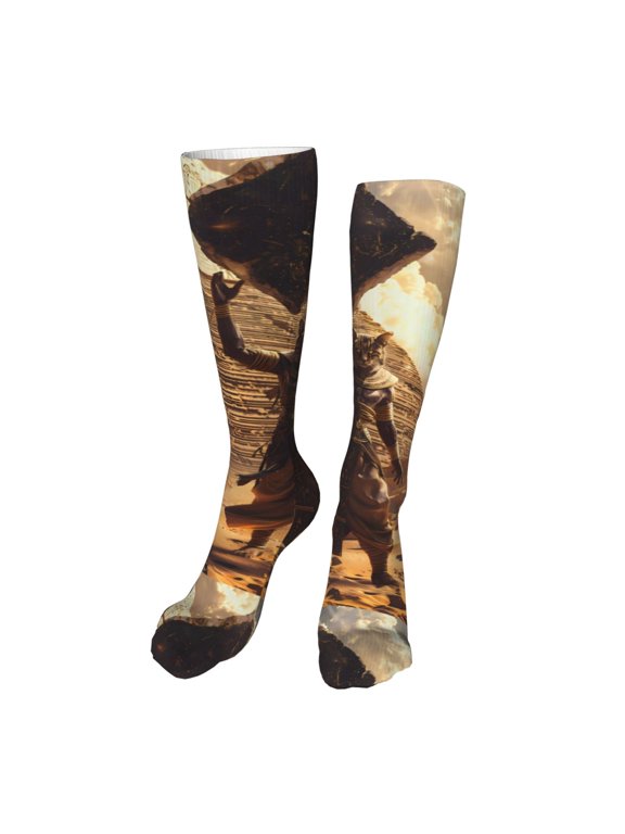 Egyptian Cat Pharaoh Magic Funny Silky Novelty Funky Long Knee High Socks Soft 3D Print Cosplay Crazy Stockings for Men Women