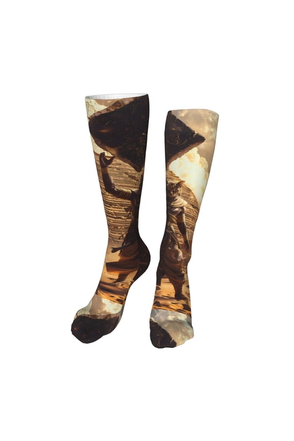 Egyptian Cat Pharaoh Magic Funny Silky Novelty Funky Long Knee High Socks Soft 3D Print Cosplay Crazy Stockings for Men Women