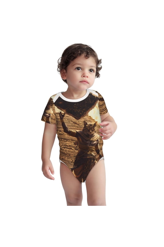 Egyptian Cat Pharaoh Magic Pattern Unisex Baby Cotton Short Sleeve Bodysuits-2 Years