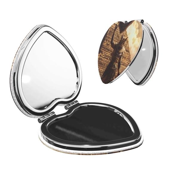 Kdxio Egyptian Cat Pharaoh Magic Pocket Mirror, 1X/2X Travel Makeup Mirror 2-Sided Folding Small Mirror Portable Double-Sided Magnifying Cosmetic Mirror for Gift-Heart Shape
