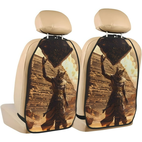 Kdxio Egyptian Cat Pharaoh Magic Print 2 Pack Car Kick Mat Seat Cover Back Protector Mat with Pockets for Organizer Backseat Protector and Storage Anti Kick Pad for Vehicles