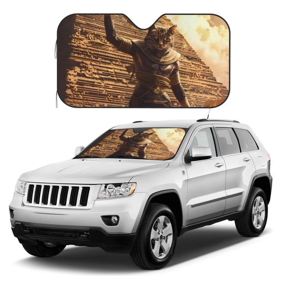 Kdxio Egyptian Cat Pharaoh Magic Print Windshield Sun Shade, Foldable Sun Blocker for Car,Truck,SUV Automotive Interior Sun Protection,Reflective Shade for Front Windshield(Small)