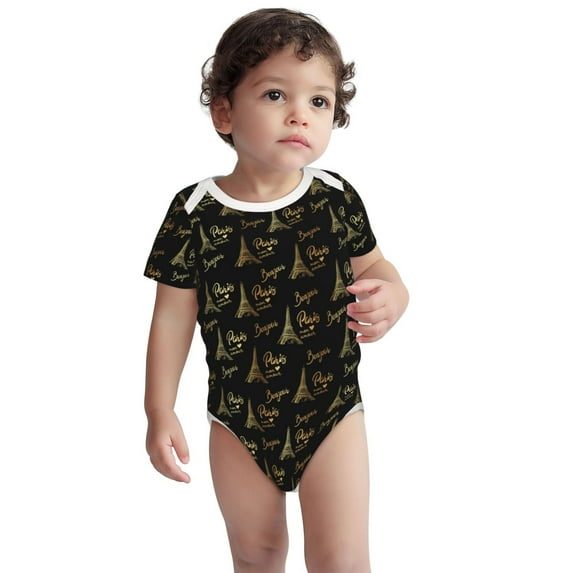 Kdxio Eiffel Tower Pattern Unisex Baby Cotton Short Sleeve Bodysuits-2 Years