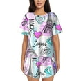 thumbnail image 1 of Kdxio Eiffel Tower and Hearts Print Pajamas Sets for Women Short-Sleeved Pjs with Lounge Shorts Two Piece Sleepwear S-4XL, 1 of 8