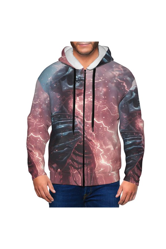 Electric Skeleton Surrealism Print Men Hoodies Casual Hoodies for Men with Zip Pockets Full Zip Long Sleeve Sweatshirt Sports Hooded Jacket-Medium