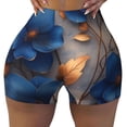 thumbnail image 1 of Kdxio Elegant Blue Gold Blooms Print Workout Shorts for Women Seamless Soft Smooth Gym Yoga Scrunch Active Shorts, 1 of 5