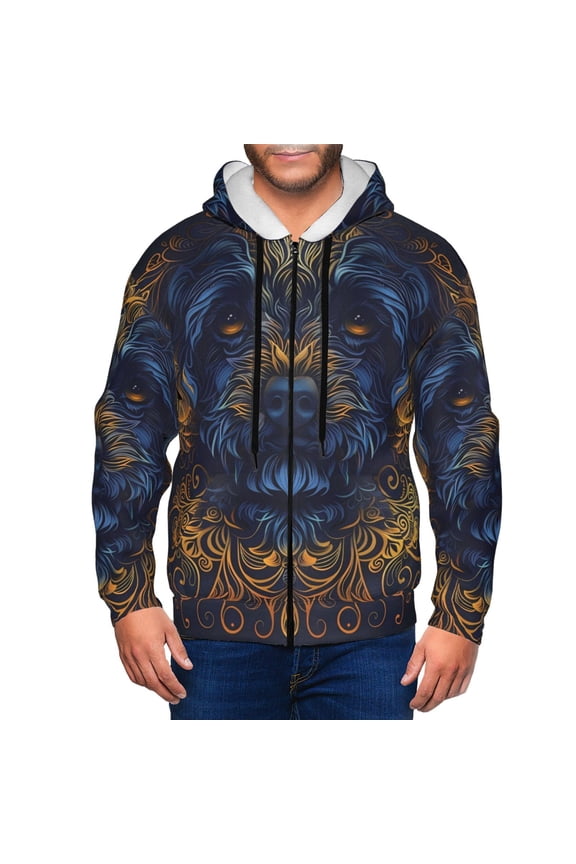 Elegant Dog Mandala Art Print Men Hoodies Casual Hoodies for Men with Zip Pockets Full Zip Long Sleeve Sweatshirt Sports Hooded Jacket-X-Large