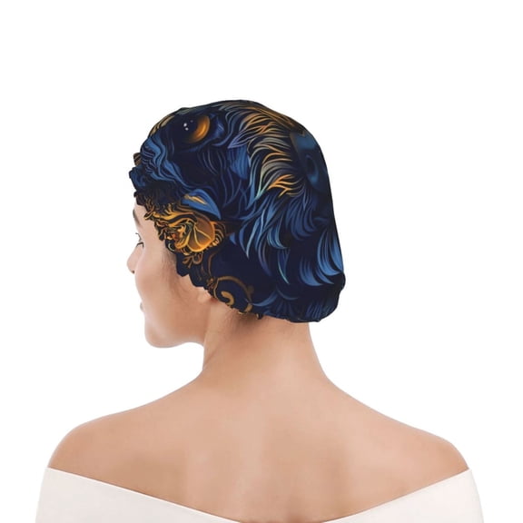 Kdxio Elegant Dog Mandala Art Print Shower Cap for Women,Elastic and Reusable,Double Waterproof Layers Bathing Hat