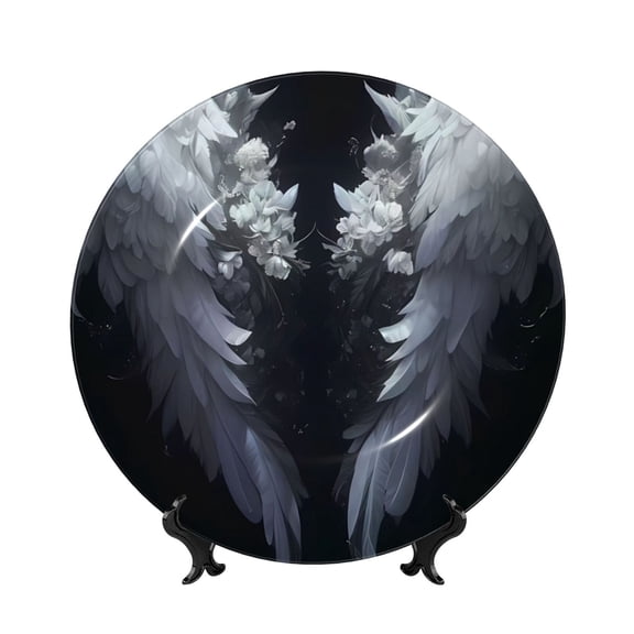 Kdxio Elegant Feathered Floral Wings Bone China Decorative Plate Ceramic Decorative Plate for Home Office Wall Stand Decorative Plates for Home Bedroom-7in
