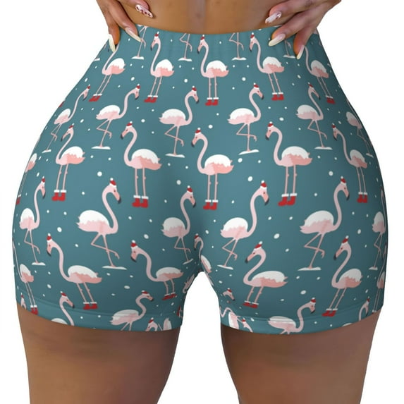 Kdxio Elegant Flamingo Print Workout Shorts for Women Seamless Soft Smooth Gym Yoga Scrunch Active Shorts