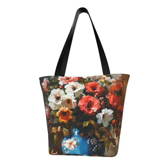 Kdxio Elegant Floral Vase Painting Women Reusable Grocery Bags Foldable Ripstop,Reusable Shopping Bags for Shopping,Gym,Gift