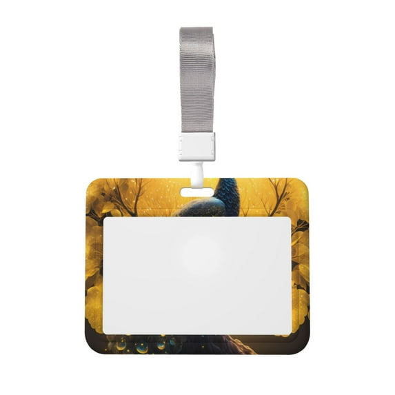 Kdxio Elegant Gold Leaf Peacock Card Badge Holder Work Badge Sleeve for Office, School, Factory, ID Credit Cards, Driver Licenses and Passes
