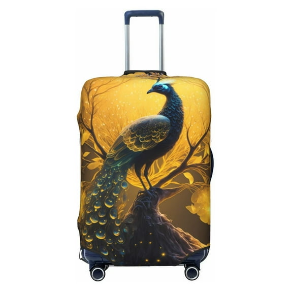 Kdxio Elegant Gold Leaf Peacock Pattern Luggage Cover for Travel,Elastic and Durable,Fits 18-32 Inch,Anti-Scratch Suitcase Protector-No luggage included