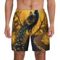 thumbnail image 1 of Kdxio Elegant Gold Leaf Peacock Print Men's Swim Trunks with Compression Liner 7 Inch Inseam Quick Dry Swim Shorts, 1 of 5
