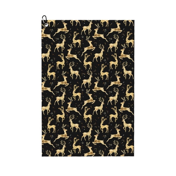 Kdxio Elegant Gold Moose Pattern Golf Towel (24" X 16") with Carabiner Clip - The Convenient Golf Cleaning Towel