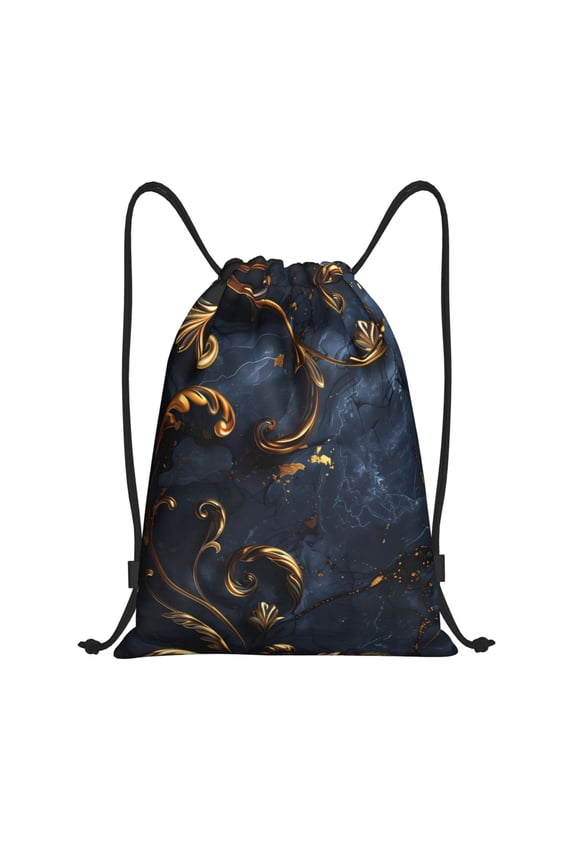 Elegant Gold Scrollwork Print Drawstring Backpack Bag,Waterproof Draw String Back Sack, Gym Drawstring Bags Swim Bag For Unisex