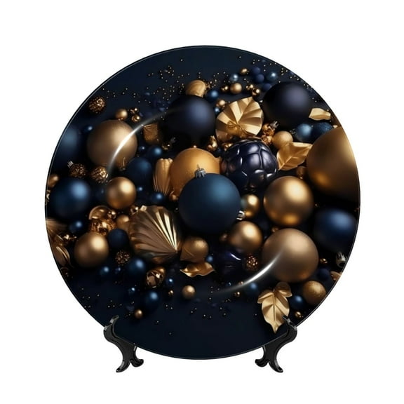 Kdxio Elegant Golden Blue Ornaments Bone China Decorative Plate Ceramic Decorative Plate for Home Office Wall Stand Decorative Plates for Home Bedroom-10in