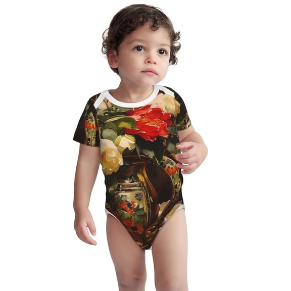 Kdxio Elegant Still Life Roses Pattern Unisex Baby Cotton Short Sleeve Bodysuits-3 Months