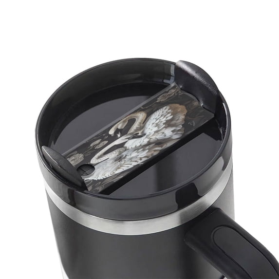 Kdxio Elegant Swans Black Background Name Plate Compatible Stanley Cups Name Tag Acrylic Nameplate Tumbler Lid Topper for Cup Accessories