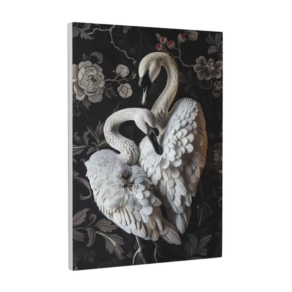 Kdxio Elegant Swans Black Background Pattern Canvas Wall Art 12x16 Inches - Waterproof HD Print Solid Wood Frame for Living Room & Bathroom,Vertical