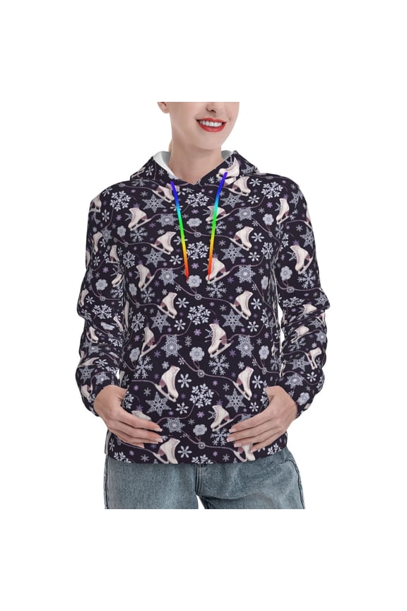 Elegant ice skates snowflakes A Print Womens Oversized Hoodies Sweatshirts Hooded Pullover Tops Sweaters Casual-Large