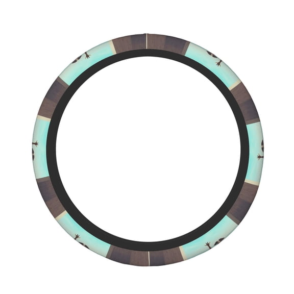 Kdxio Elehpant And A Giraffe Looking At The Sea Print Elastic Stretch Steering Wheel Cover,Auto Steering Wheel Cover,15 Inch Anti-Slip,Warm in Winter and Cool in Summer,Fit Suvs,Vans Cars,Trucks