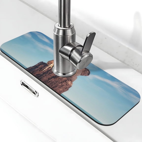 Kdxio Elephant And A Giraffe Sitting On A Rock Admiring The Ocean Pattern Non-Slip Diatom Mud Faucet Drain Pad,Self Absorbent Mat for Kitchen Sink for Variety Kitchen & Bathroom Countertops