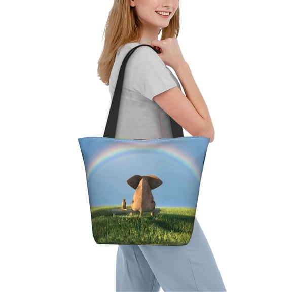 Kdxio Elephant Dog Sitting Under The Rainbow Women Reusable Grocery Bags Foldable Ripstop,Reusable Shopping Bags for Shopping,Gym,Gift