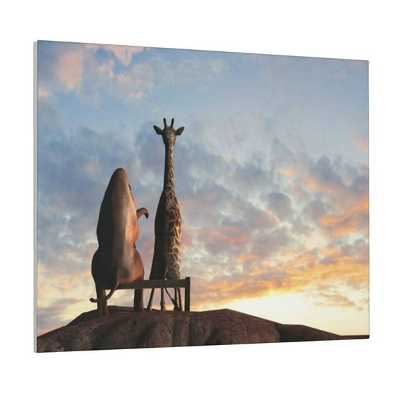 Kdxio Elephant Giraffe Pattern Canvas Wall Art for Living Room Wall Decor for Bedroom Bathroom Modern Framed Canvas Art Prints Ready to Hang,Horizontal