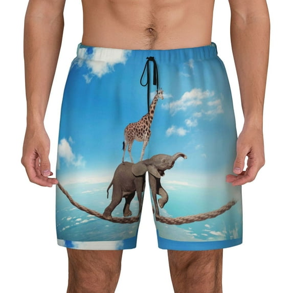 Kdxio Elephant Giraffe Print Men'S Swim Trunks With Compression Liner 7 Inch Inseam Quick Dry Swim Shorts
