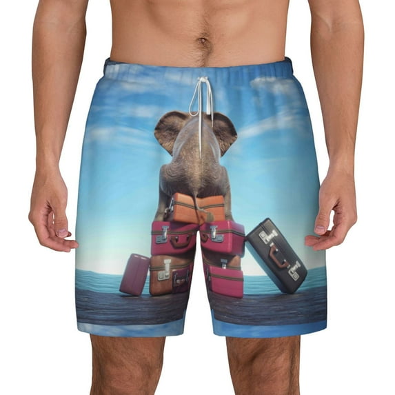 Kdxio Elephant Sits On A Stack Print Men'S Swim Trunks With Compression Liner 7 Inch Inseam Quick Dry Swim Shorts