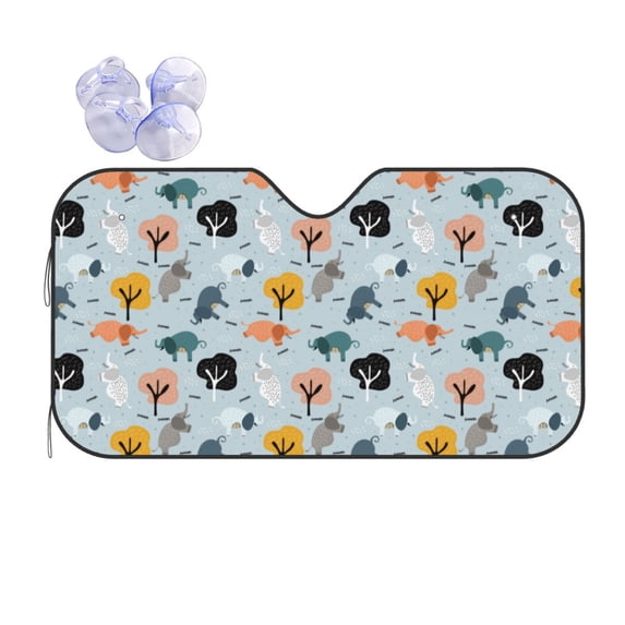 Kdxio Elephant Tree Print Front Windshield Sun Shade,Folding Auto Sunshade for Car Truck SUV-