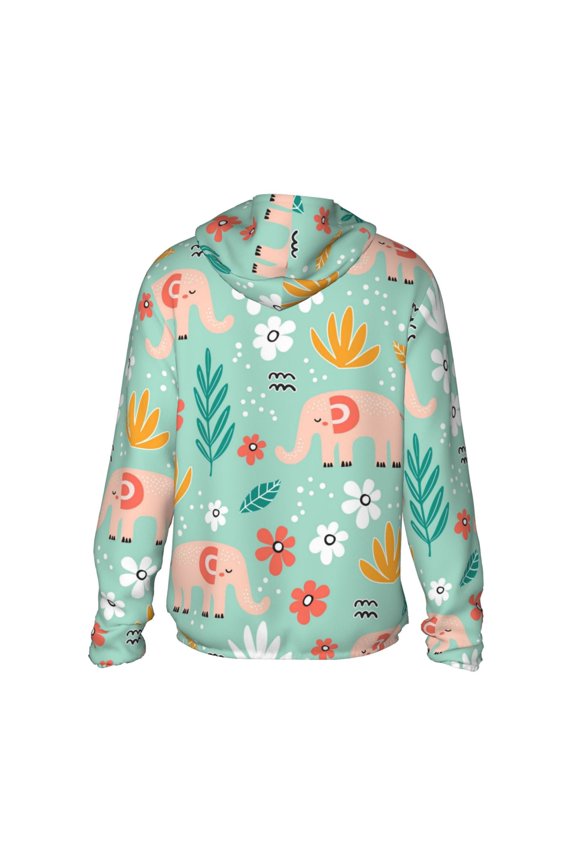 Elephant and Flowers Print Women Men Sun Protection UPF 50+ Jackets Zip Up Long Sleeve Hoodie Hiking Lightweight with Pockets