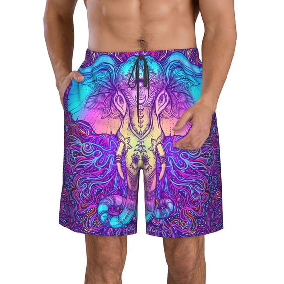 Kdxio Elephant in Tribal Style Pattern Mens Casual Shorts - Drawstring Summer Beach Sports Shorts for Men