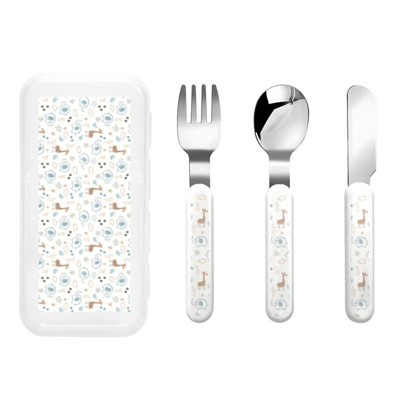 Kdxio Elephants And Giraffes Toddler Utensils Set - Kids Silverware Set, Set Kids Utensils Set with Case for Preschooler Children