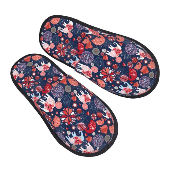 Kdxio Elephants Pattern Slippers for Women Memory Foam Fuzzy House Slippers Bedroom Non-slip Warm Womens Slippers