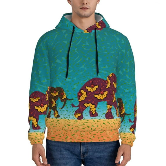 Kdxio Elephants Print Mens Casual Hooded Collar Drawstring Hoodies Pullover Sweatshirts Casual Long Sleeve Shirts-4X-Large