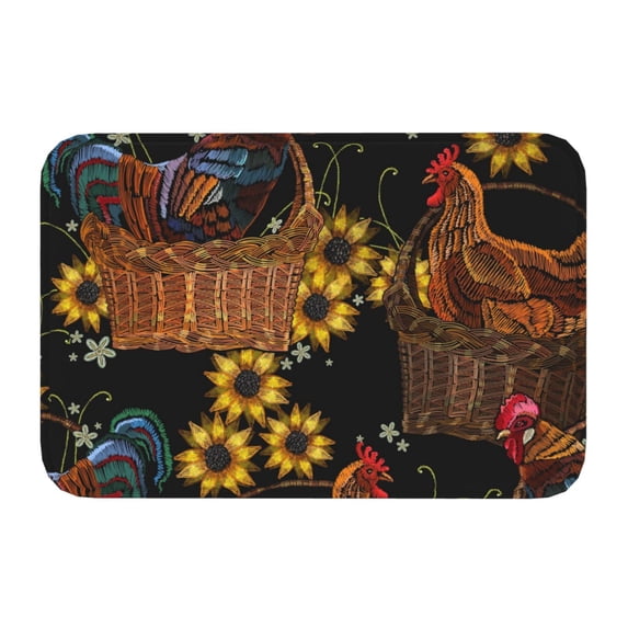 Kdxio Embroidery Chicken Rooster,16" x 24", Non-Slip Front Door Mats,Outdoor Welcome Mat Washable