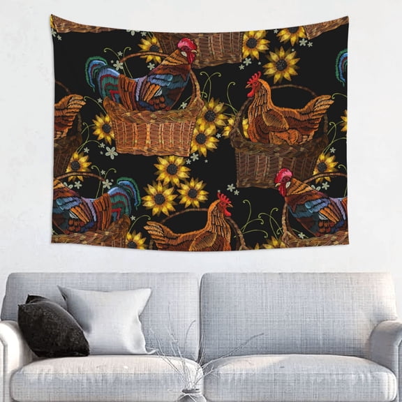 Kdxio Embroidery Chicken Rooster Wall Hanging Tapestries Banner For Bedroom College Dorm Home Living Room Party Decor 29X37 In