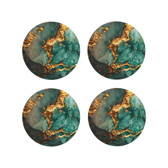 Kdxio Emerald Color Gold Marble Funny Coasters,4 Pcs Leather Coasters,Housewarming Gifts,Protect Furniture from Water Marks Scratch and Damage
