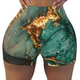 thumbnail image 1 of Kdxio Emerald Color Gold Marble Print Workout Shorts for Women Seamless Soft Smooth Gym Yoga Scrunch Active Shorts, 1 of 5