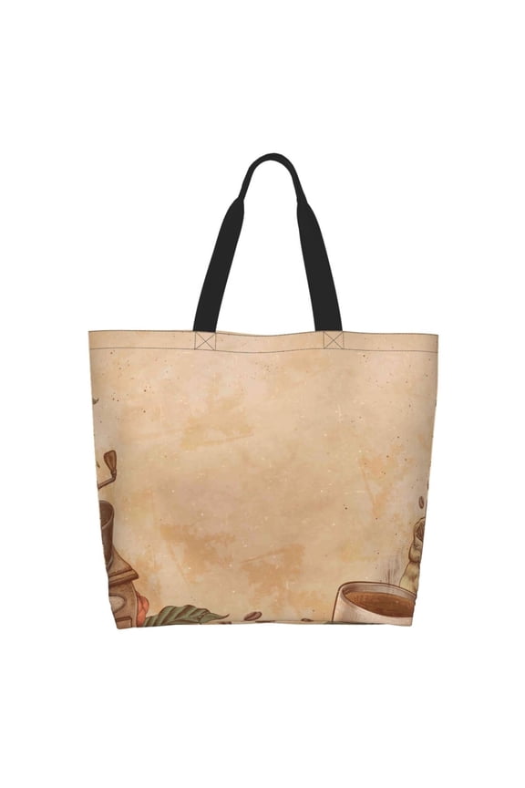Engraved Coffee On Kraft Paper Casual Tote Bags Women Big Capacity Shoulder Bag for Women Travel Shoulder Bags Handbags
