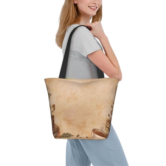 Kdxio Engraved Coffee On Kraft Paper Women Reusable Grocery Bags Foldable Ripstop,Reusable Shopping Bags for Shopping,Gym,Gift