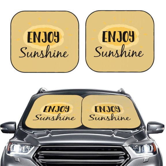 Kdxio Enjoy Sunshine Print 2-Piece Sun Shade Front Windshield - Foldable Car Front Window Sunshades For Most Sedans Suv Truck