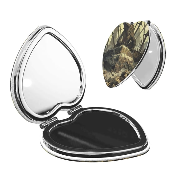 Kdxio Epic Dragon Skull Scene Pocket Mirror, 1X/2X Travel Makeup Mirror 2-Sided Folding Small Mirror Portable Double-Sided Magnifying Cosmetic Mirror for Gift-Heart Shape