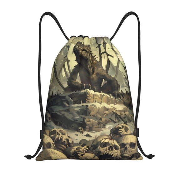 Kdxio Epic Dragon Skull Scene Print Drawstring Backpack Bag,Waterproof Draw String Back Sack, Gym Drawstring Bags Swim Bag For Unisex