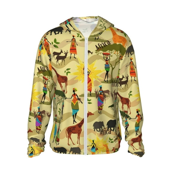 Kdxio Ethnic African Print Women Men Sun Protection UPF 50+ Jackets Zip Up Long Sleeve Hoodie Hiking Lightweight with Pockets
