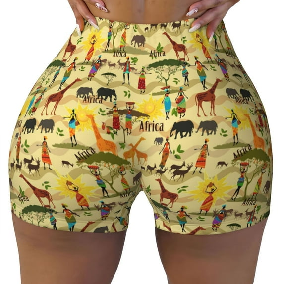 Kdxio Ethnic African Print Workout Shorts for Women Seamless Soft Smooth Gym Yoga Scrunch Active Shorts