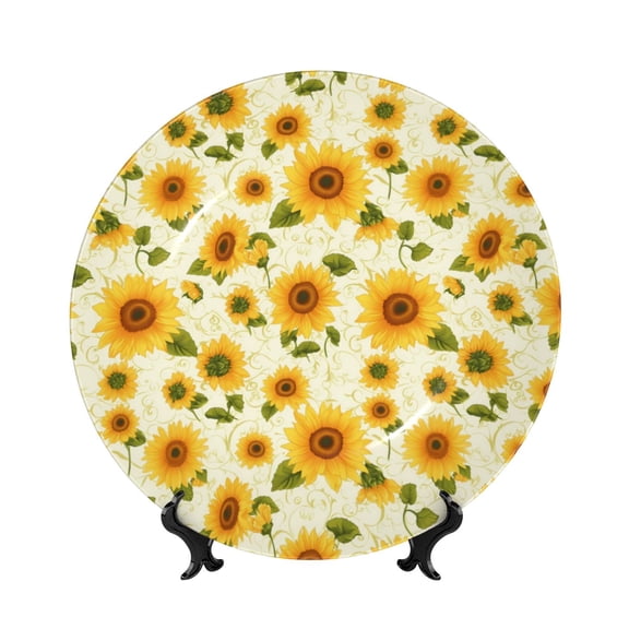 Kdxio European-style Pattern Sunflower Bone China Decorative Plate Ceramic Decorative Plate for Home Office Wall Stand Decorative Plates for Home Bedroom-7in