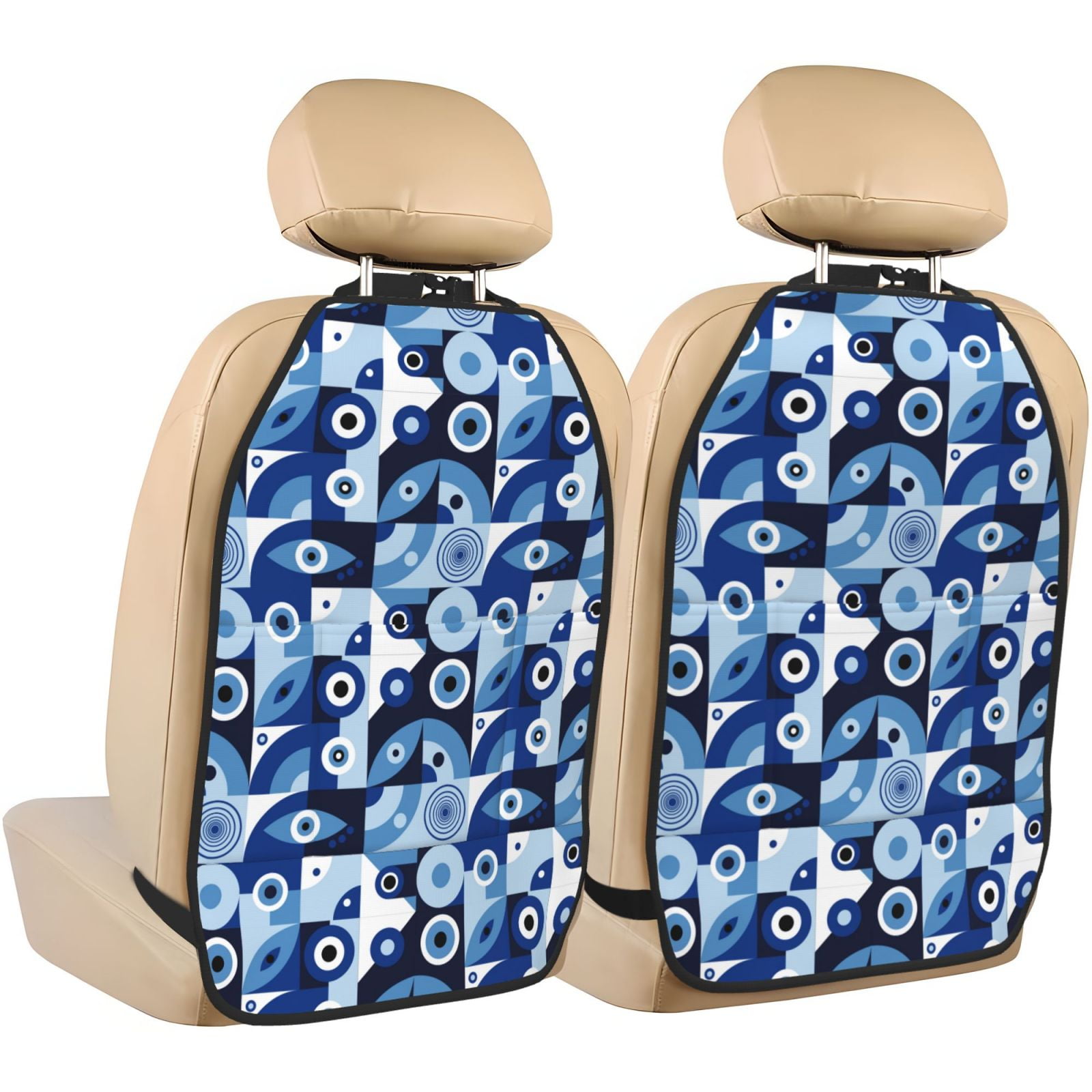 Kdxio Evil Eye Print 2 Pack Car Kick Mat Seat Cover Back Protector Mat with Pockets for Organizer Backseat Protector and Storage Anti Kick Pad for Vehicles